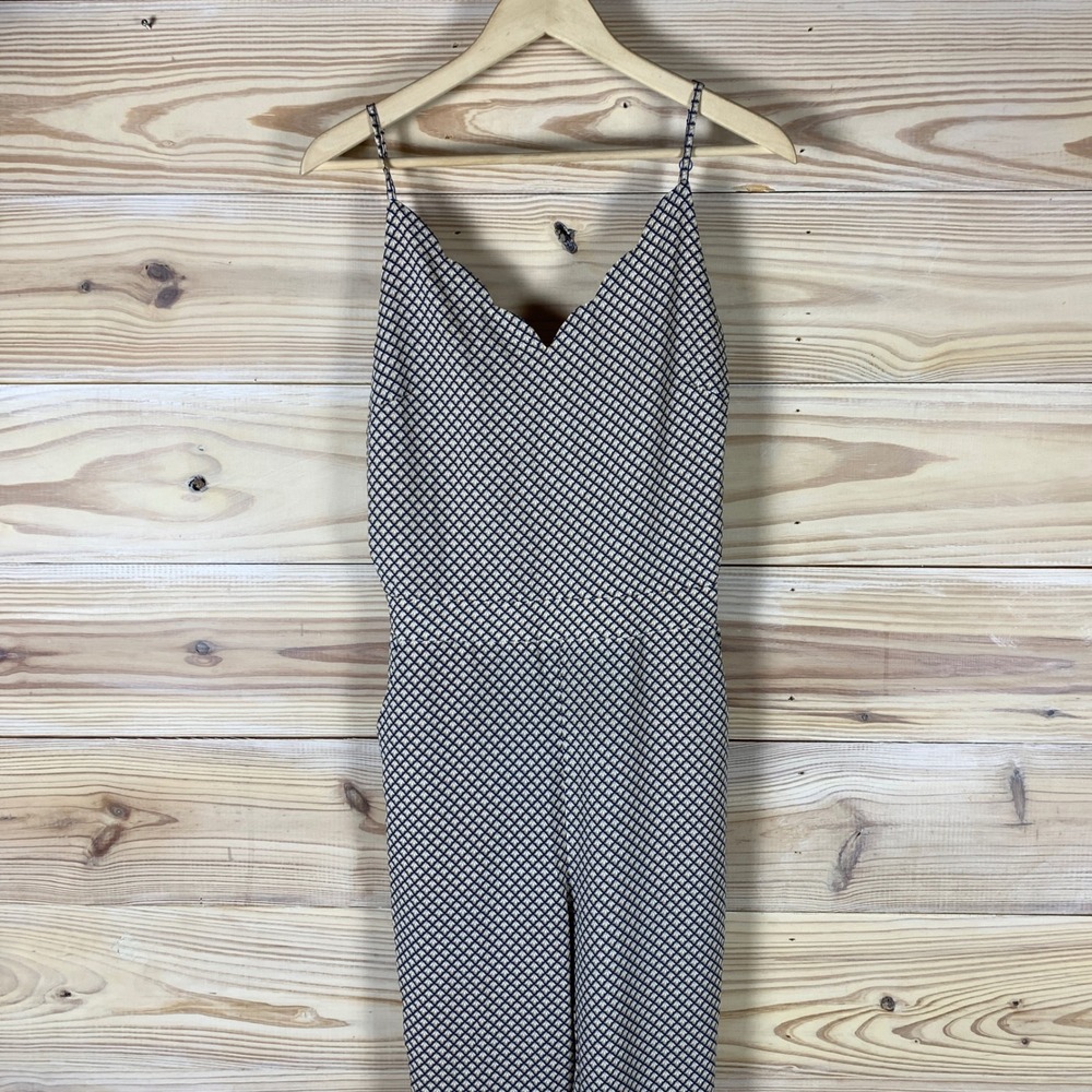 Berthie Paris Jumpsuit Women 4 Blue‎ Cream Geometric Scallop V-Neck Elevated